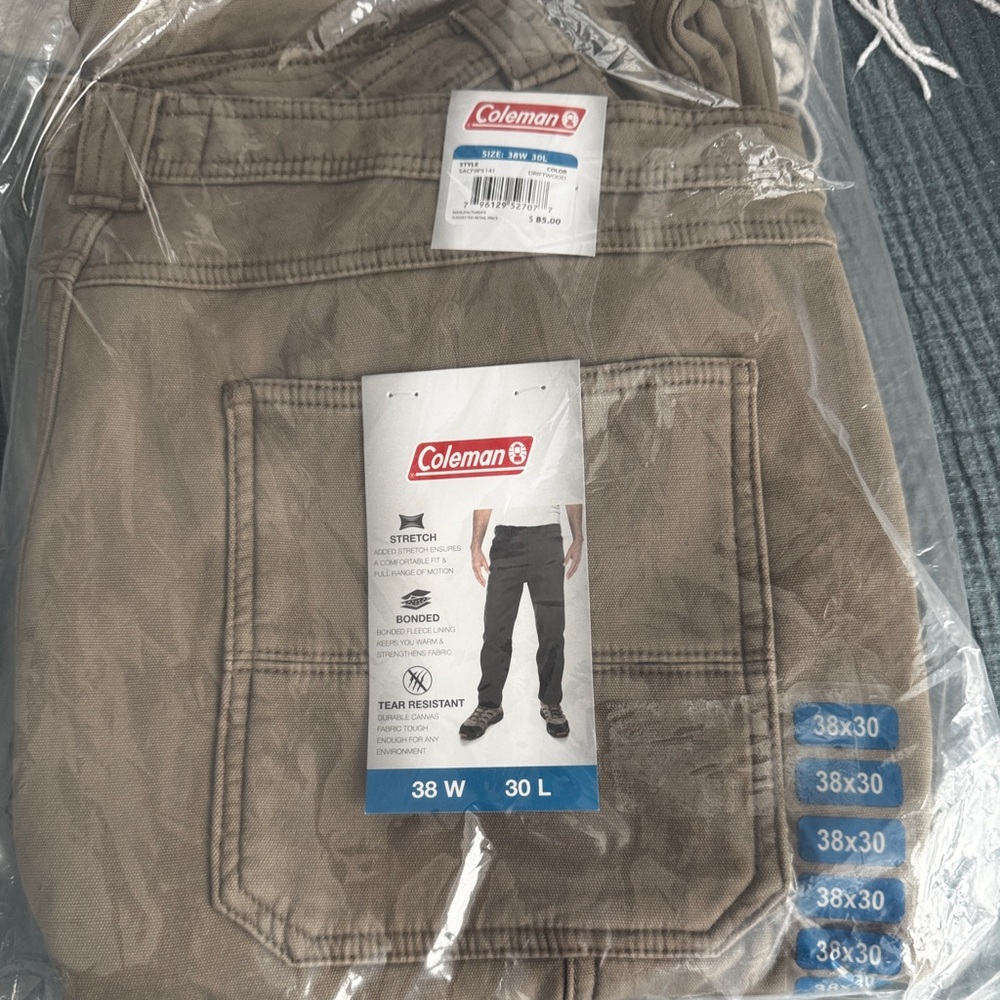 Coleman Men's Cargo Pants - Tan 38x30 - 2 identical pairs NWT